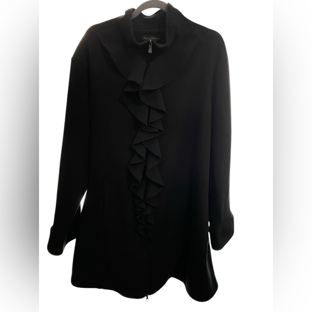 Marissa Christina Elegant Black Ruffled Coat Size 3X